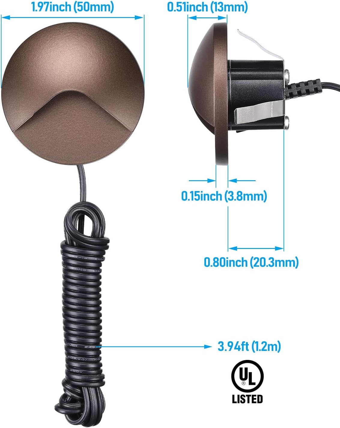 LEONLITE 24-Pack Recessed Low Voltage LED Deck Light Anti-Glare, 12-24V AC/DC Recessed LED Step Riser Light, IP65 Outdoor Step Stair Lights, 3000K Warm White, Aluminum Housing Oil Rubbed Bronze
