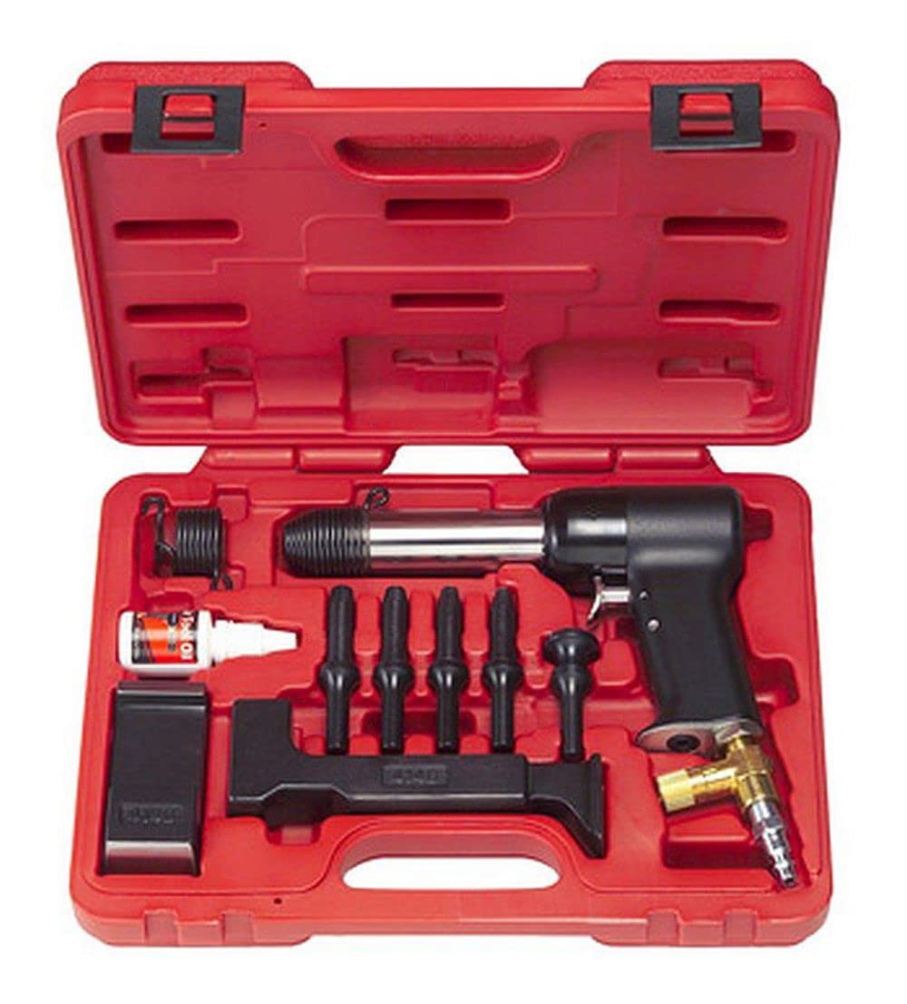 HRH-2X-737 Deluxe AIR Hammer KIT for Rivets. Includes: 2 Bucking Bars, 4 Cupped Universal Head BITS 3/32, 1/8', 5/32' & 3/16', 1 Flush BIT with 1' Diameter, 2 Retainer Springs
