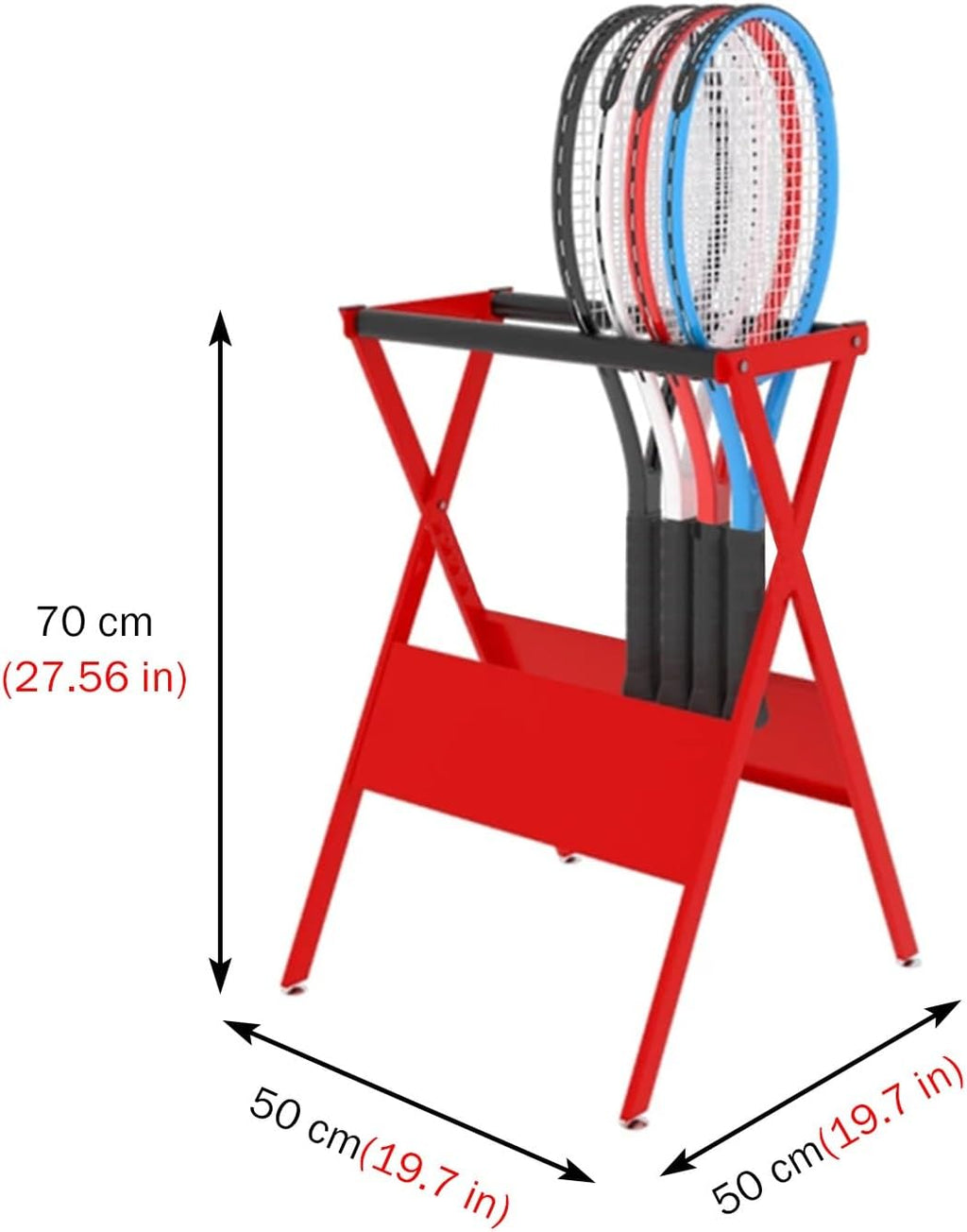 Commercial Gym Exercise Ball Holder Red Tennis Racket Storage Organizer, Floor-Standing Tennis Training Equipment for Youth Kids, Indoor Backyar Display Stand