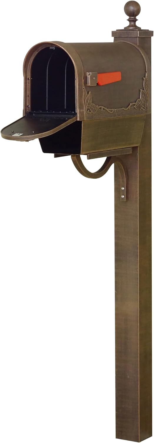 Special Lite Floral Curbside Mailbox with Paper Tube with Springfield Post - Copper Aluminum Mailbox with Post - SCF2003-SPK710-CP