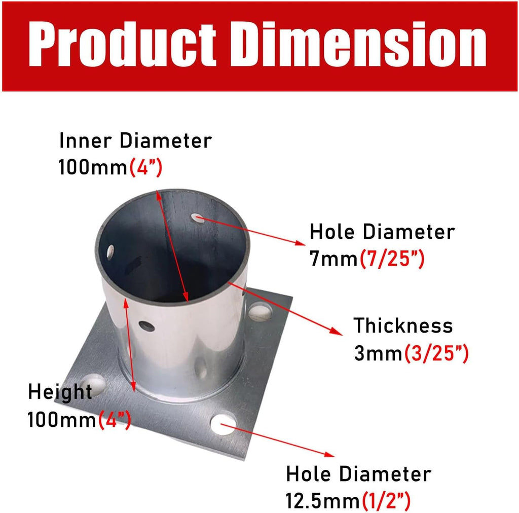 LZMZMQ 3.5 4 Inch Round Post Base, Stainless Steel Flange Anchor Base for Porch/Handrail/Railing/Fences/Mailboxes/Deck Roof, Surface Mount Post Base, 1 2 4 6 10 Pack(2pcs,Dia 100mm(4'))