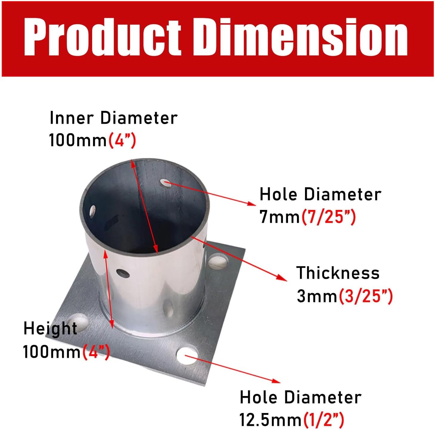 LZMZMQ 3.5 4 Inch Round Post Base, Stainless Steel Flange Anchor Base for Porch/Handrail/Railing/Fences/Mailboxes/Deck Roof, Surface Mount Post Base, 1 2 4 6 10 Pack(2pcs,Dia 100mm(4'))