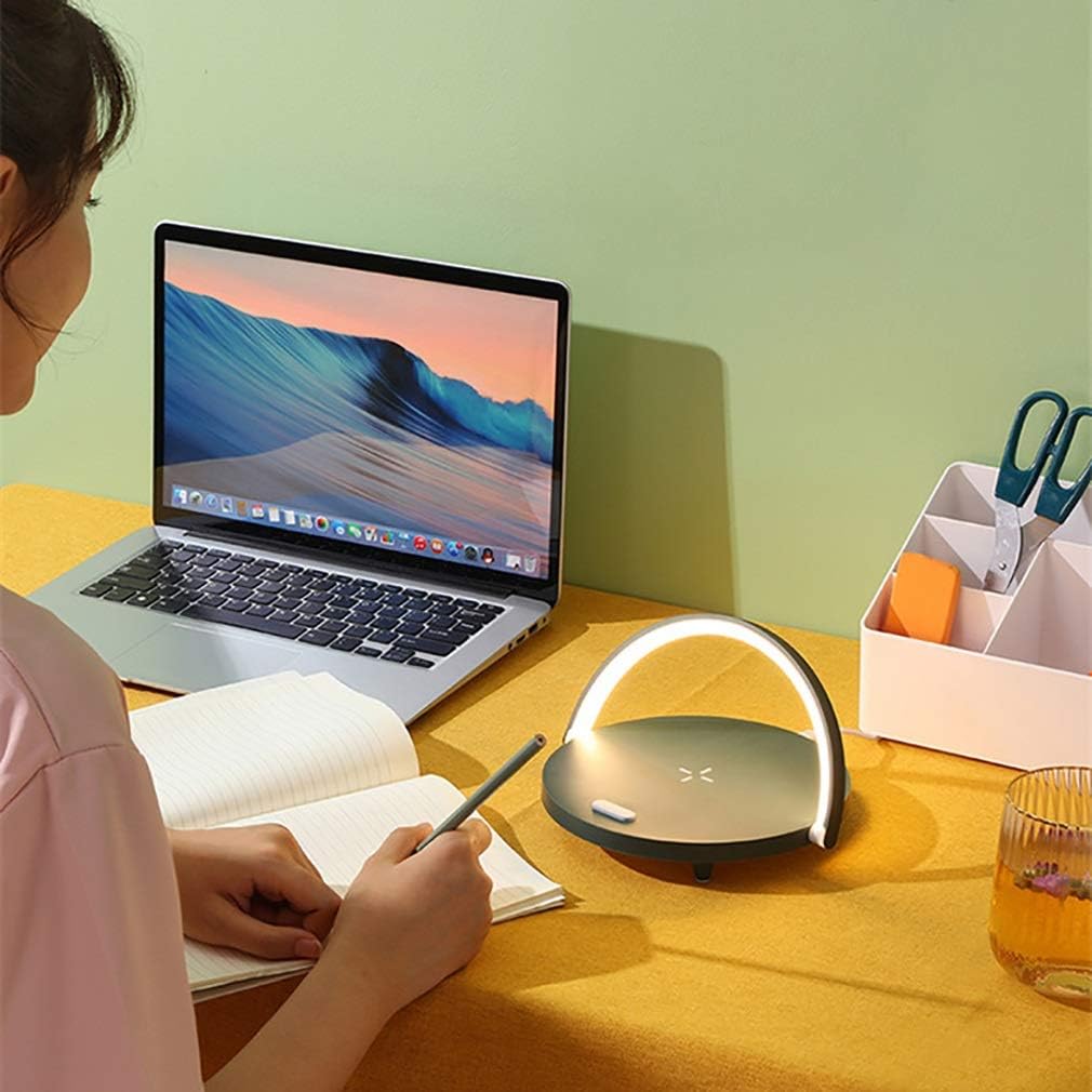 Reading Lights Multifunctional LED Desk Lamp Wireless Charger Phone Holder Reading Lamp 3 Brightness Levels Bedside Lamps (Color :) (Green)