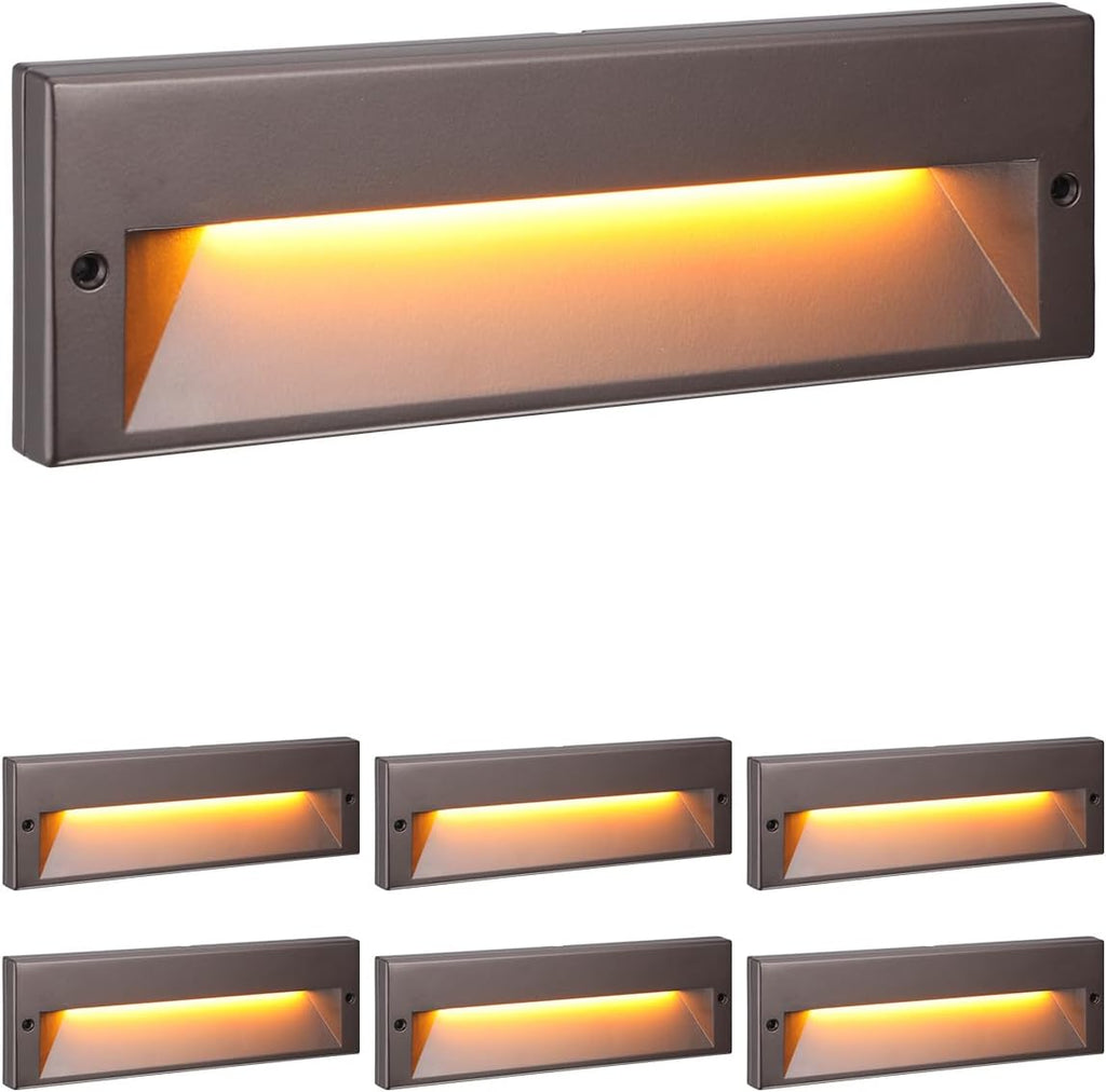 LEONLITE 10.6 Inch 5CCT LED Low Voltage Step Lights, 12–24V AC/DC 6W Surface Mount Ultra-Slim Landscape Stair Lights, IP65 Aluminum Outdoor Lighting for Decks, Hardscapes, Oil Rubbed Bronze, Pack of 6