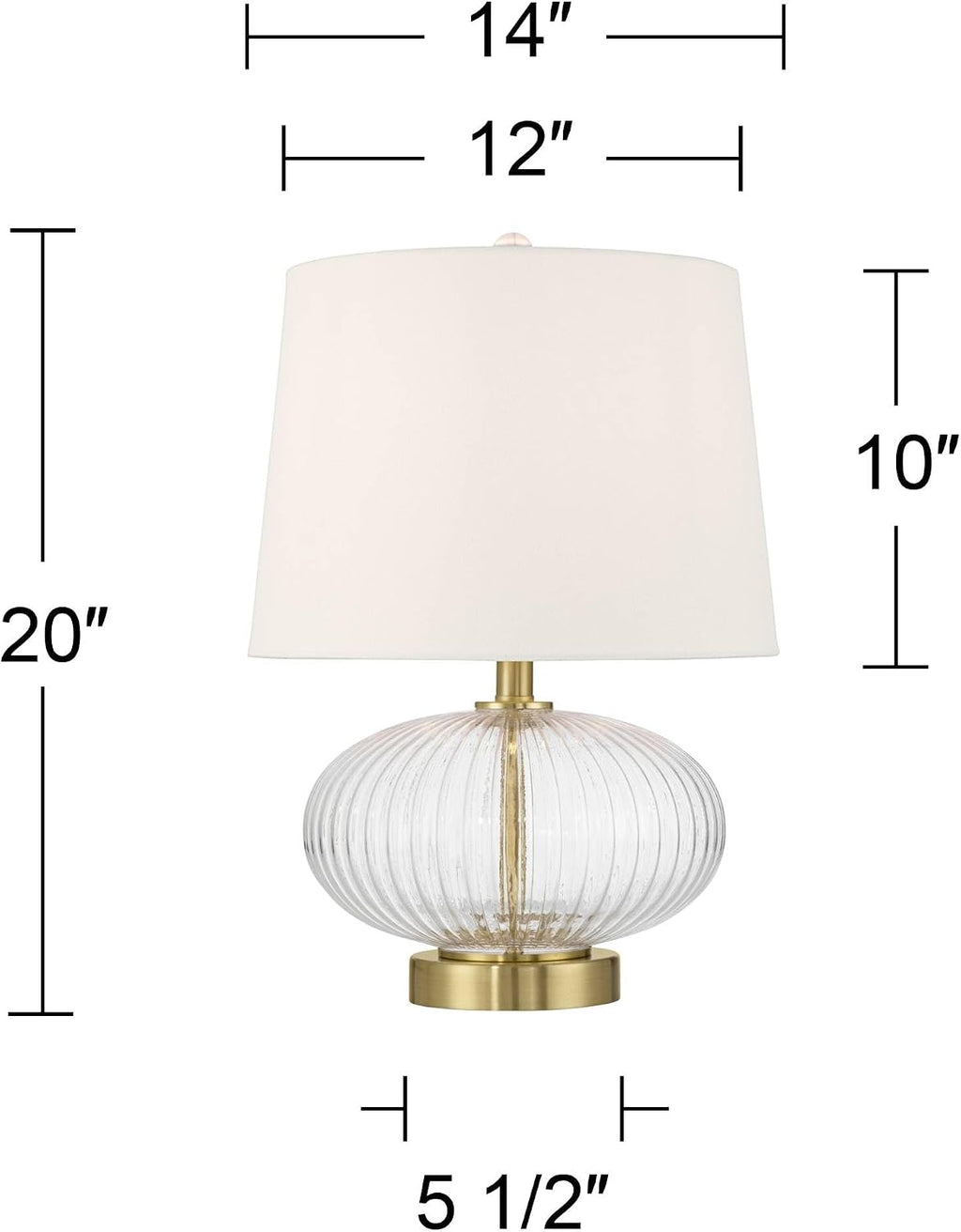 360 Lighting Darrah 20' High Small Mid Century Modern Accent Table Lamp USB Port Clear Glass Gold Brass Finish Single Off-White Shade Living Room Charging Bedroom Bedside Nightstand House Office