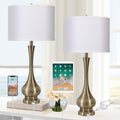 Touch Lamp for Bedrooms Set of 2, 3-Way Dimmable Nightstand Lamp Sets with Linen Fabric Shade, Bedside Lamp with USB Port & E26 Socket, Modern Tall Table Lamp for Bedroom, Living Room, Office