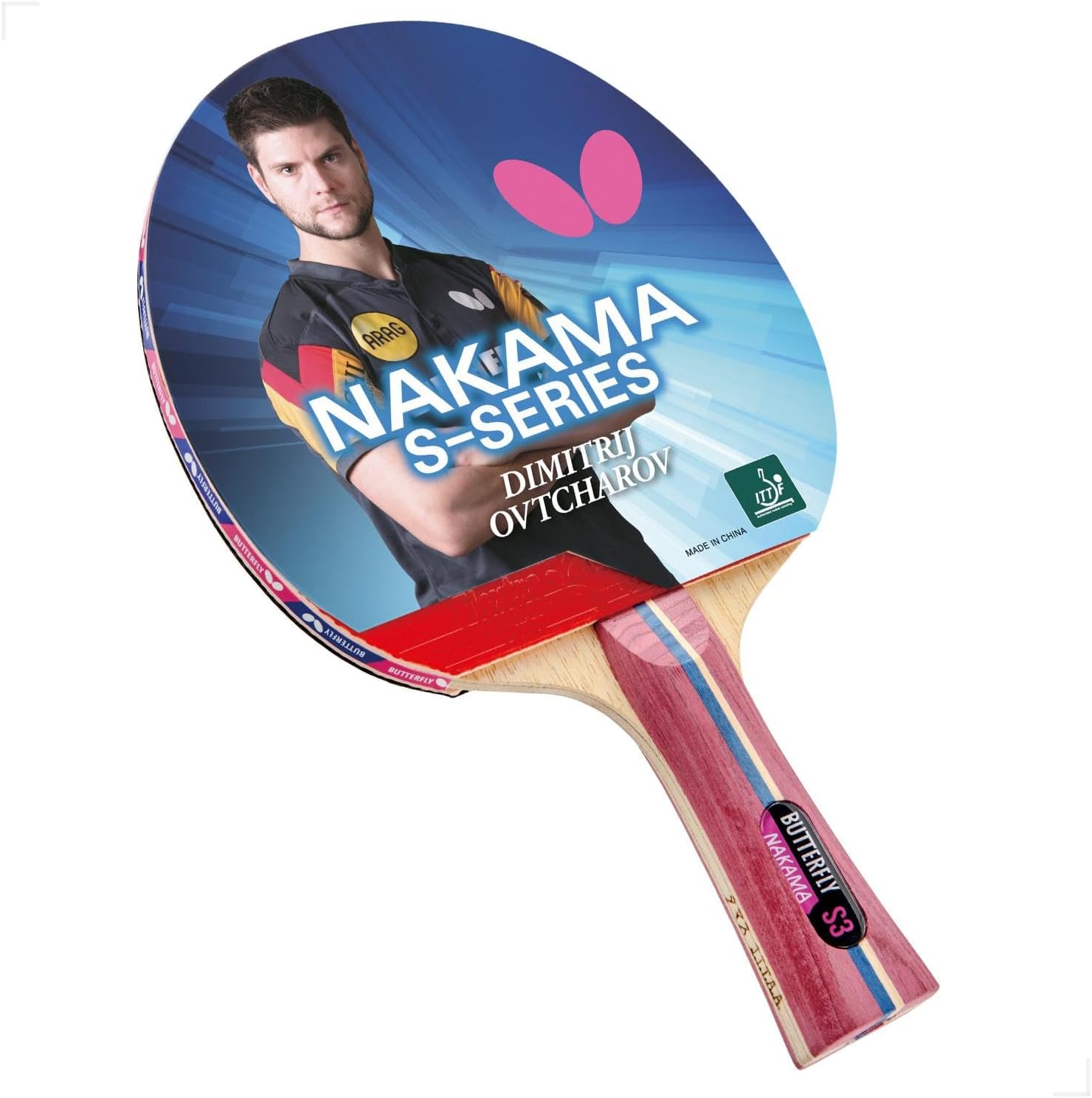 Butterfly Nakama S-3 Table Tennis Racket with 2 Balls - Carbon Blade - Flextra 1.9mm Rubbers - ITTF Approved