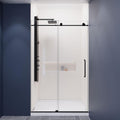 ANZZI 76' x 48' Frameless Shower Door, Matte Black, Madam Complete Shower Kit, Water Repellent Sliding Glass Panel + Bottom Seal Strip Parts + Easy Glide Rollers (SD-AZ13-01MB)