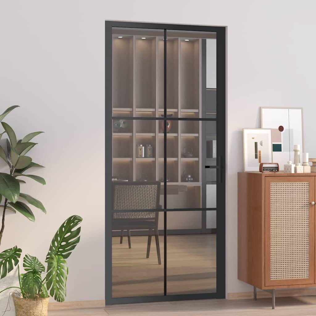 vidaXL Interior Door, Aluminum Frame Glass Door, Inner Door with Alloy Handle for Bathroom Bedroom, 36.6'x79.3' Black ESG Glass and Aluminum