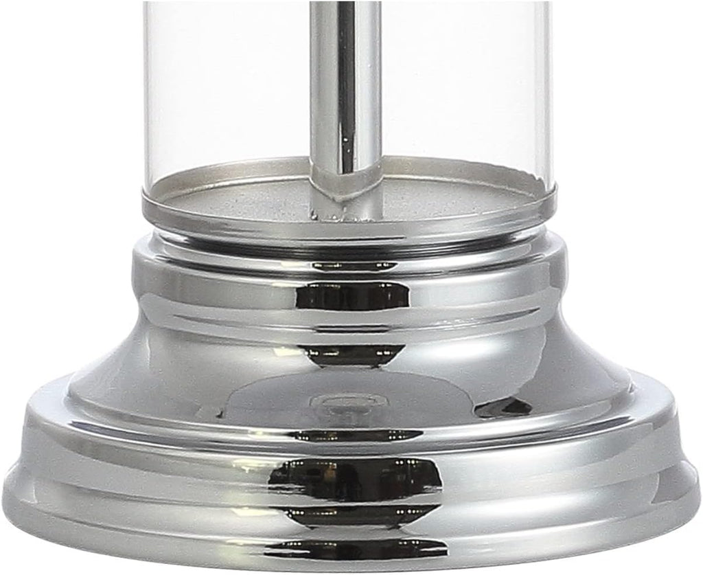 JONATHAN Y 29' Clear/Chrome Glass LED Table Lamp Set of 2, Modern Bedside Nightstand Lamps for Living Room Bedroom Office, White Linen Shade, Transitional Decor JYL4014A-SET2
