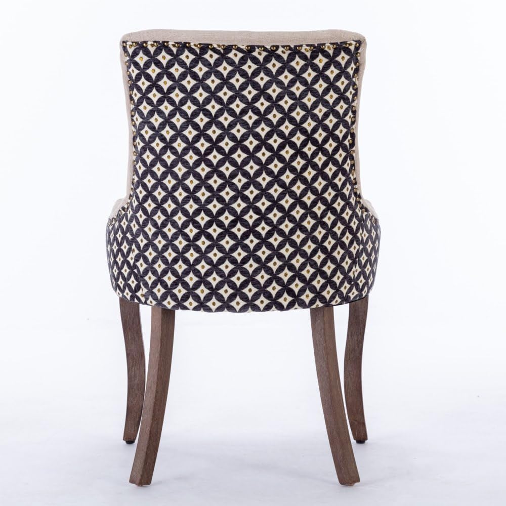 Dining Chairs Set of 2, Thickened Fabric Upholstered Chair with Neutral Solid Wood Legs & Bronze Nailhead Trim, Comfortable Accent Chairs for Dining Room/Kitchen/Living Space(Beige+Patterned + Fabric)