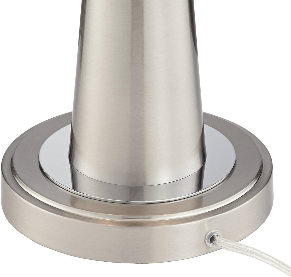 Possini Euro Design Vicki Modern Accent Table Lamps 23' High Set of 2 with USB Charging Port Brushed Nickel Blue Faux Silk Drum Shade for Living Room Desk Bedroom House Bedside Nightstand Home