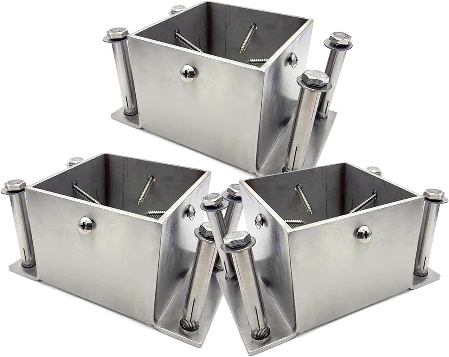 1 2 3 4 Pieces Post Base Bracket, Pergola Mailbox Deck Railing Post Wrap/Skirt Anchor Kits 2x2 3x3 4x4 5x5 6x6 7x7 8x8 Inch Square Support Foundation Easy to Install, Metal Waterproof(3 Pack