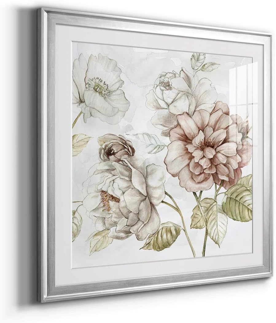 Abstract Wall Art, Wall Décor Print, Animals, Flowers, Coastal, Geometric, and Vibrant Colors, With Matte Board, Acrylic Glass, and Hanging Hardware - Washed Botanical III - Silver Framed 34X34