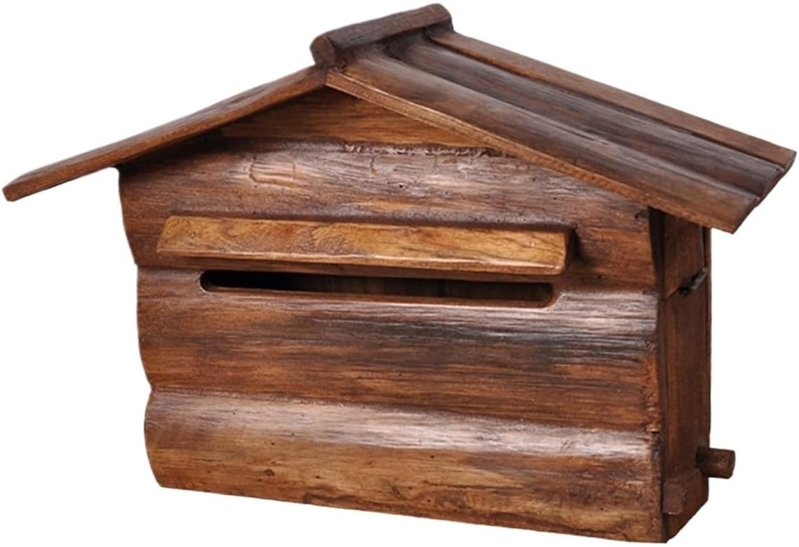 Modern Delivery Letterbox Wall Mounted Post Box Vintage Postbox Mailboxes Wooden Drop Box for Home Outdoor Porch Decor Letter Post Mail Outdoor (Bruin 39.5 * 15 * 27cm)