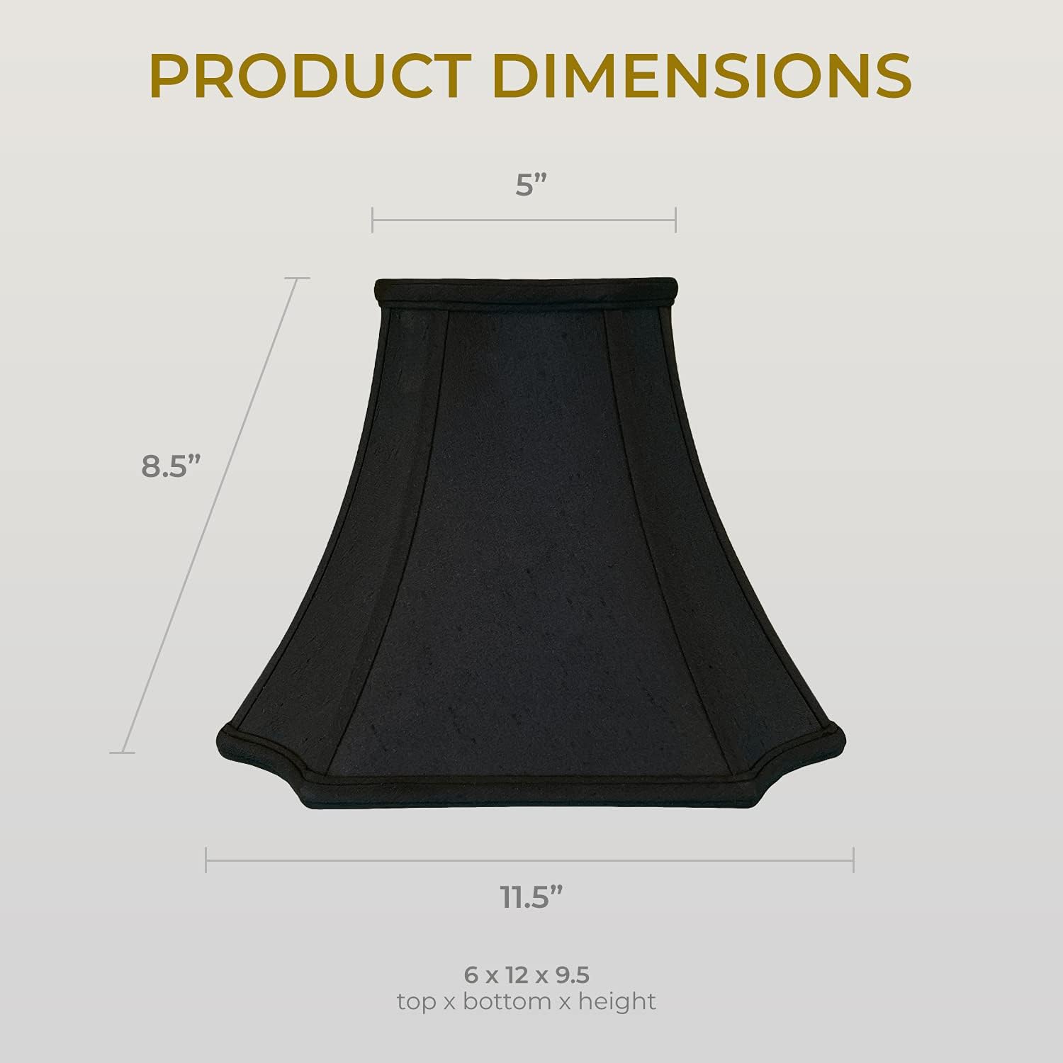 Royal Designs, Inc. BS-714-11BLK-2 Square Inverted Corner Bell Basic Lamp Shade, 5 x 11.5 x 8.5, Black with Gold, 2-Pack