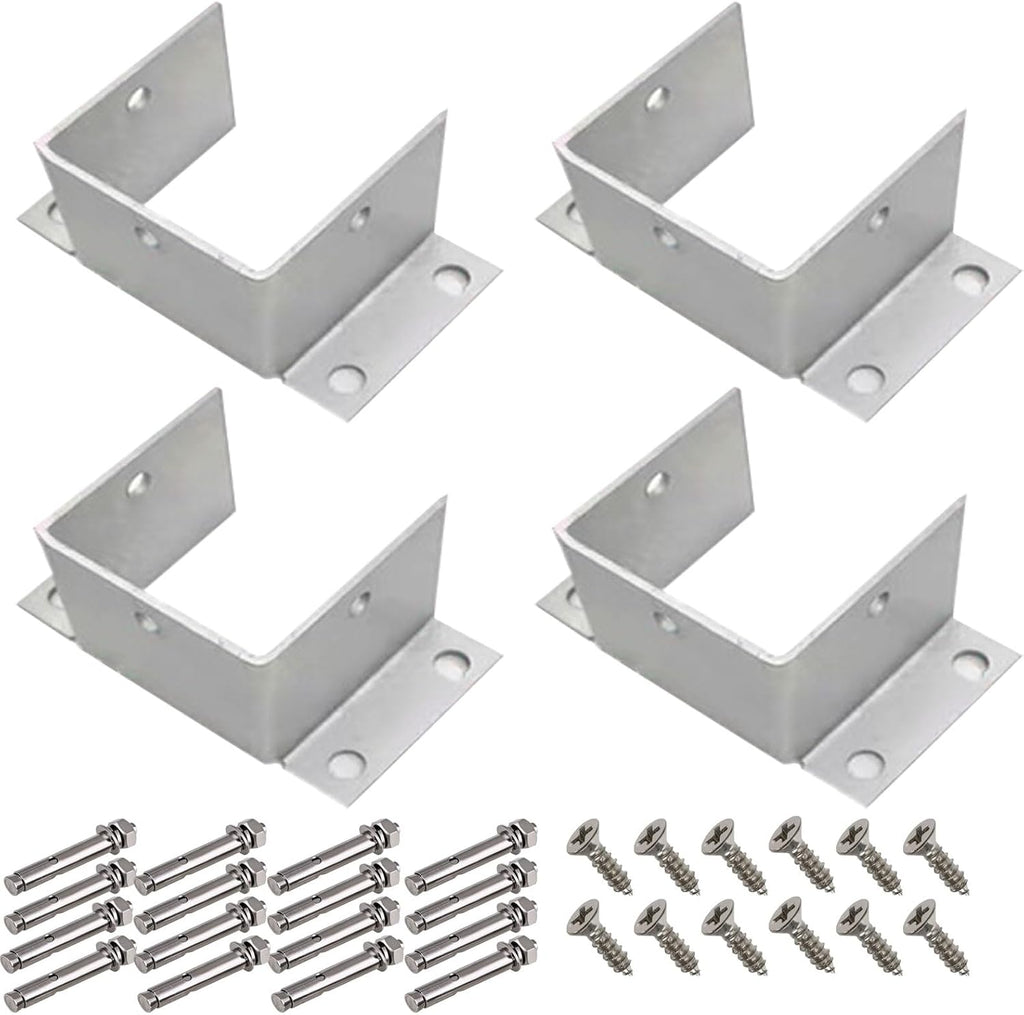 Heavy Duty Stainless Steel Post Base Brackets, 4 Pcs (85x85x80mm) for Wooden Posts, Mailboxes, Decks, and Fences - Durable Railing Post Anchor Mounting Solution