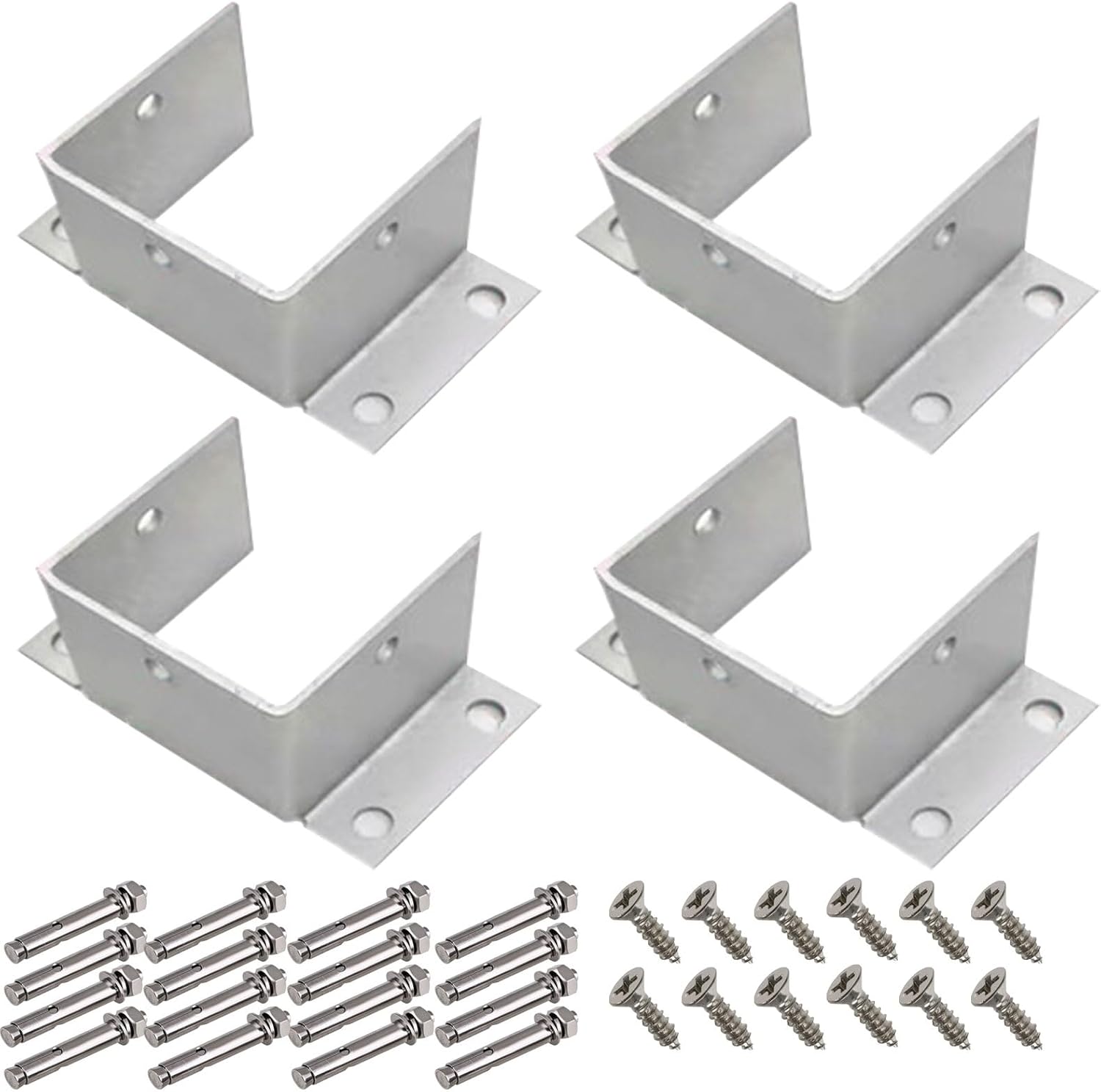 Heavy Duty Stainless Steel Post Base Brackets - 4 Pack for Wooden Posts, Mailboxes, Decks, and Fences(100x100x80mm)