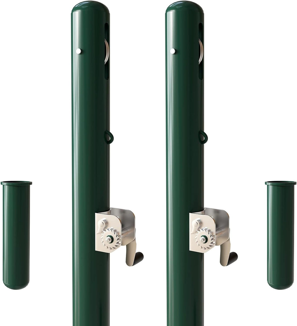 Tennis Posts, Professional Green Tennis Net Posts with Ground Sleeves, Round Heavy Duty Tennis Poles for Outdoor Indoor Tennis Court Training Equipment