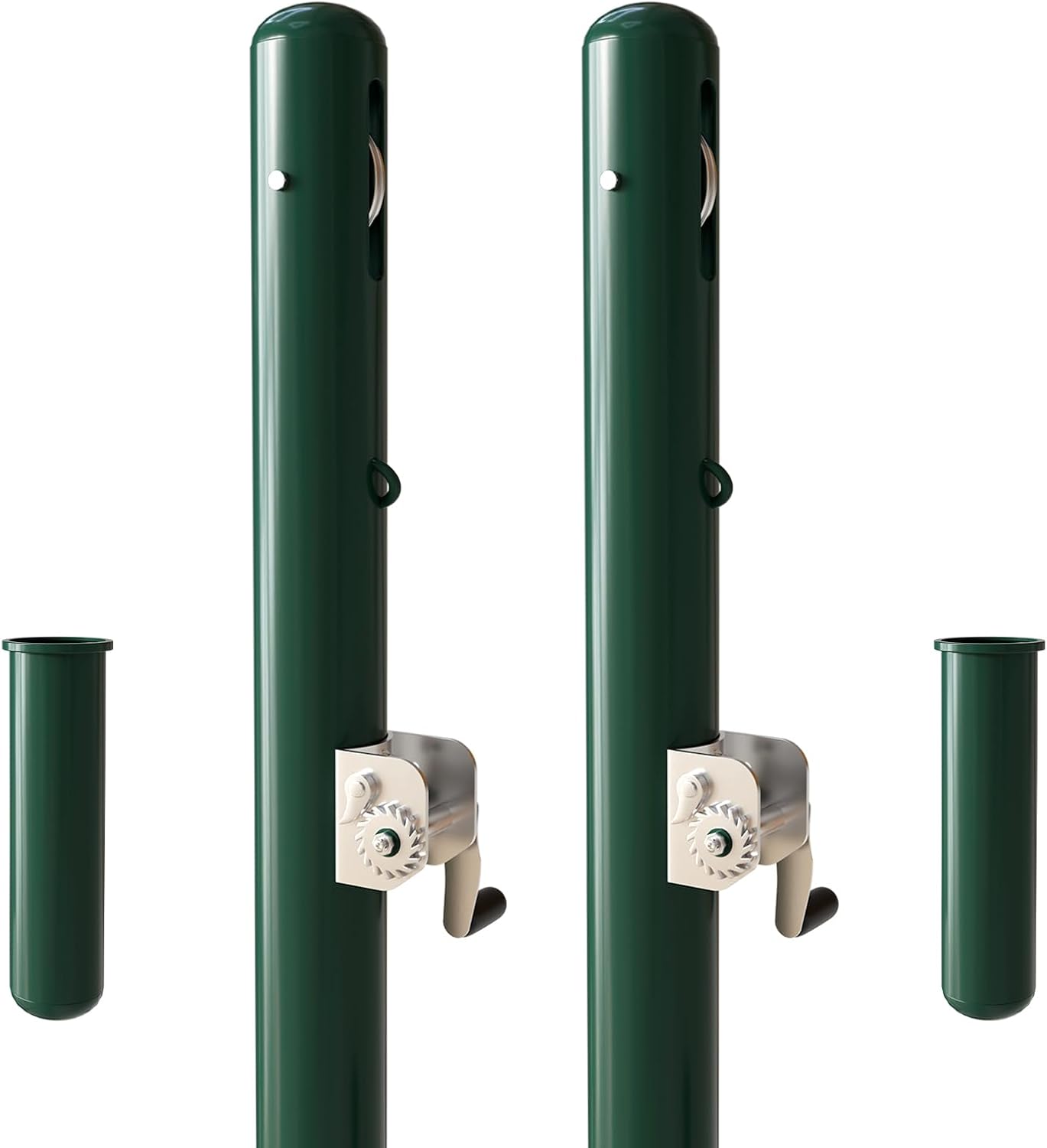 Tennis Posts, Professional Green Tennis Net Posts with Ground Sleeves, Round Heavy Duty Tennis Poles for Outdoor Indoor Tennis Court Training Equipment