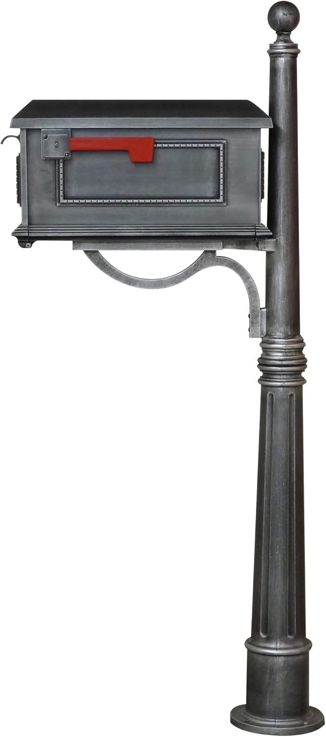 Special Lite Traditional Curbside Mailbox with Ashland Post - Swedish Silver Mailbox with Aluminum Post - SCT-1010_SPK-600-SW