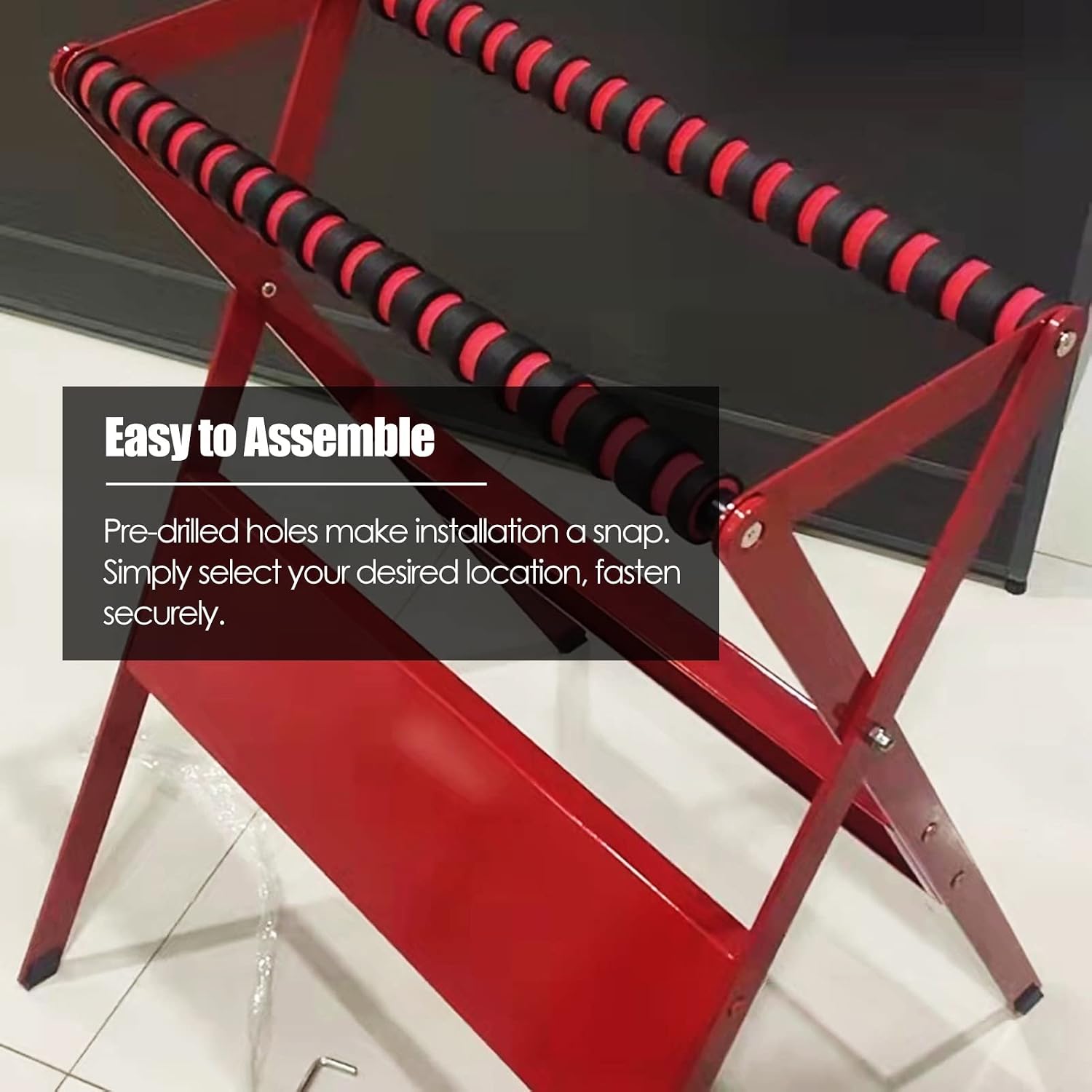 Basketball Ball Storage Rack Red Tennis Racket Organizer for Teen Kids, Large Capacity Badminton Racket Storage for Garage, Home School Gym Floor Display Stand
