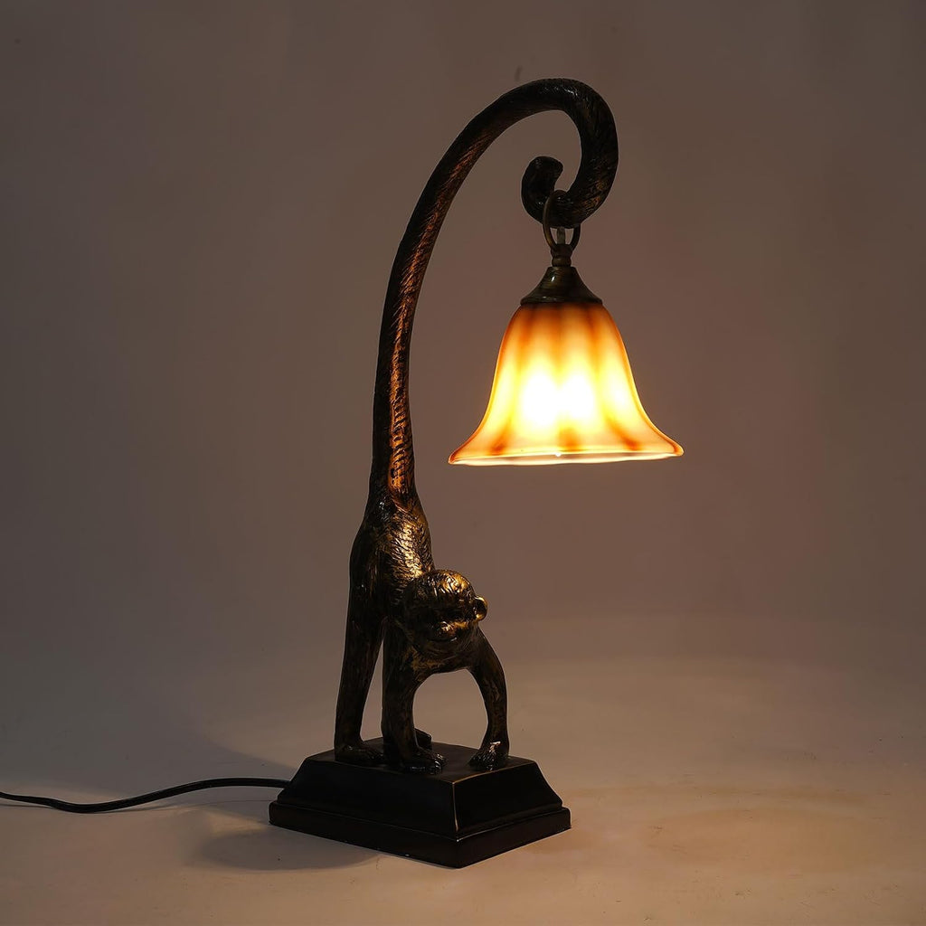 Bedside Table Lamp, Monkey Desk Lamp E26 Creative Animal Gold Resin Bed Side Lamps Sitting Monkey Lighting Fixture for Bedroom Office Bar Cafe Living Room Decor (Right)