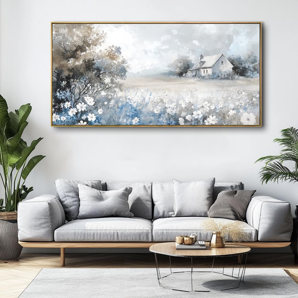 Landscape Abstract Landscape Wall Art - Large Framed Canvas Painting for Living Room, Bedroom, Modern Artwork Decor - 60x30 Inch Ready-to-Hang