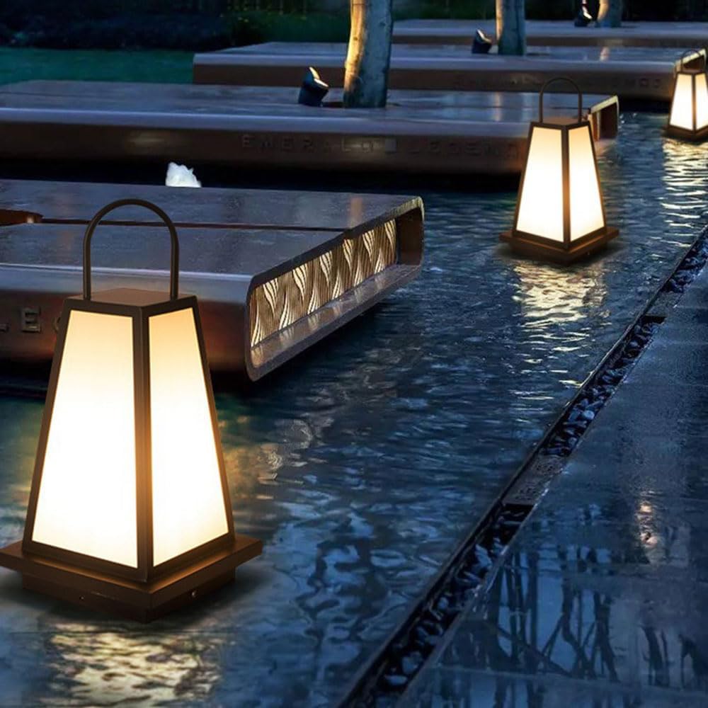 Outdoor Fence Powered Lights Garden Decoration Solar Lantern Post with Pier Mount Base Outside Decorative Floor Lamp Fits 4X4, 5X5 6X6 Wooden Posts, Black/11.8In