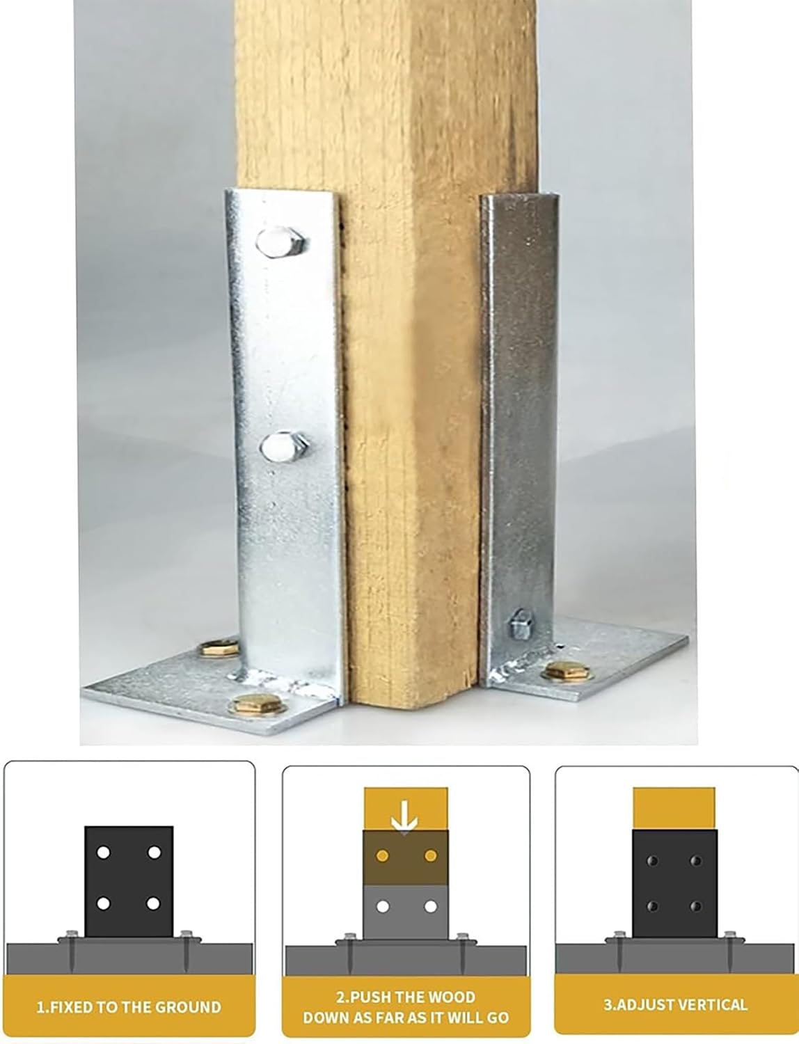 Post Anchor Post Base,Adjustable Pergola Patio Deck Galvanized Adjustable Standoff，Balcony Mailbox Lumber Base Bracket for In-ground Post Support with Screw