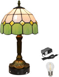 Kiven Cordless Table Lamp, Dimmable Bedside Lamps for Nightstand with Green Glass Lampshade, Tiffany-Style Rechargeable Desk Lamp for Reading Home Decor Bedside,1-Light