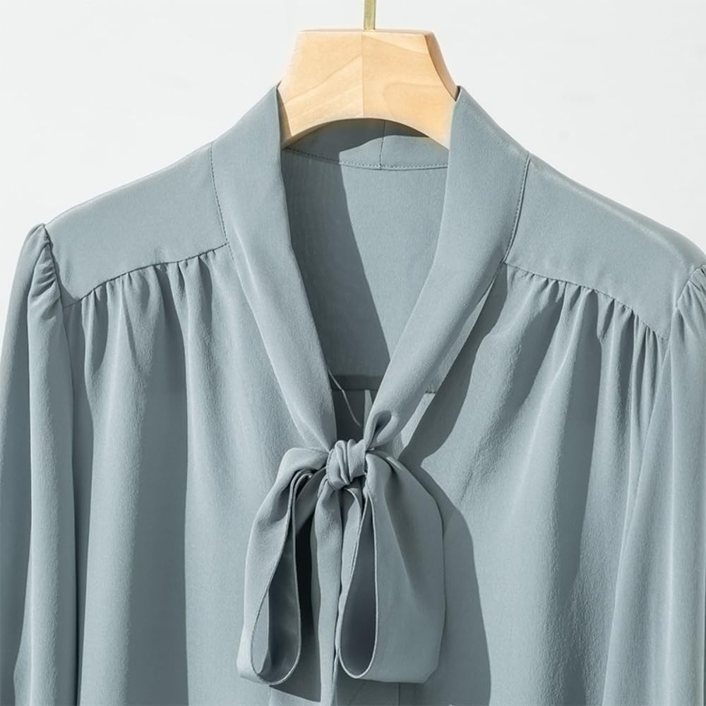 Women's Midi Streamer Shirt Bow Silk Shirt Spring Fall Casual Plus Size Loose Flowing Business Top