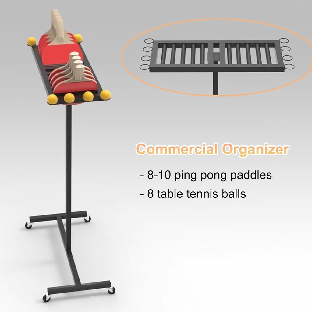 Home Gym Organizer Rack Sturdy Pingpong Sports Equipment Storage Rack Table Tennis Racket Shelf on Wheels, for Shop/Training Hall/Gym Club/Company Game Room/Home, Save Space