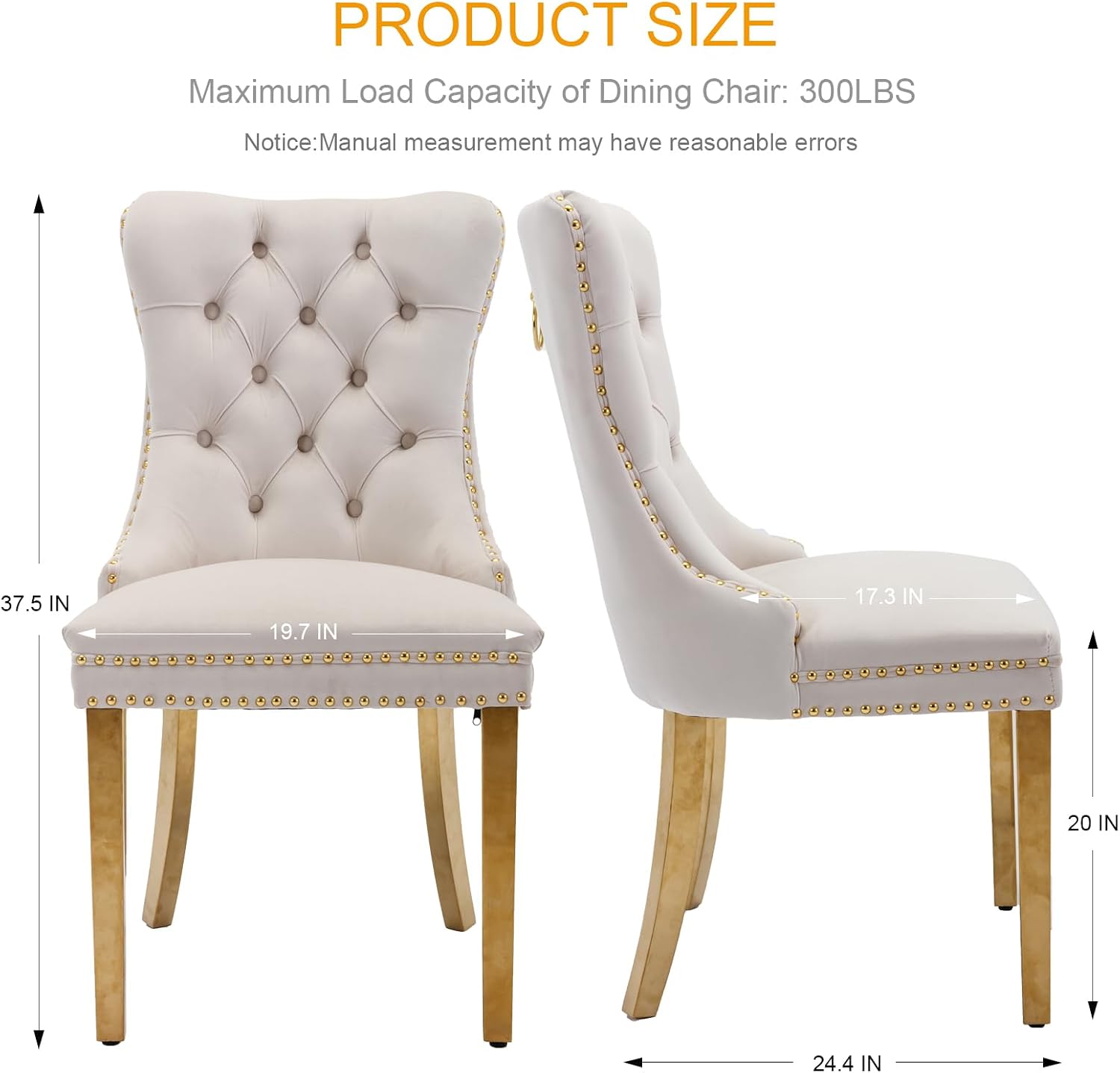 Velvet Dining Chairs Set of 6, Tufted Upholstered Dining Room Chairs with Back Ring Pull, Nailhead Trim and Golden Legs, Modern Dinning Chairs for Dining Room, Kitchen(Beige)