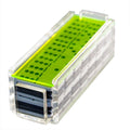 Modern Double Six Jumbo Tiles Dominoes Set, Acrylic Box with Acrylic Lid, Professional Two Toned Black and White Dominoes, Brass Center Rivet, Made in USA (Neon Green)