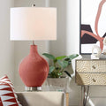 Color + Plus OVO 28 1/2' Tall Modern End Table Lamp Madeira Red Brushed Nickel Finish Glass Single Linen White Shade Living Room Bedroom Bedside Nightstand House Office Home Reading Kitchen