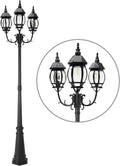 LUTEC Outdoor Solar Post Light with Triple-Head, Dusk to Dawn Lamp Post for Lawn Pathway Garden, Black Aluminium Vintage Street Light with Clear Glass Panels (Bulbs Included)