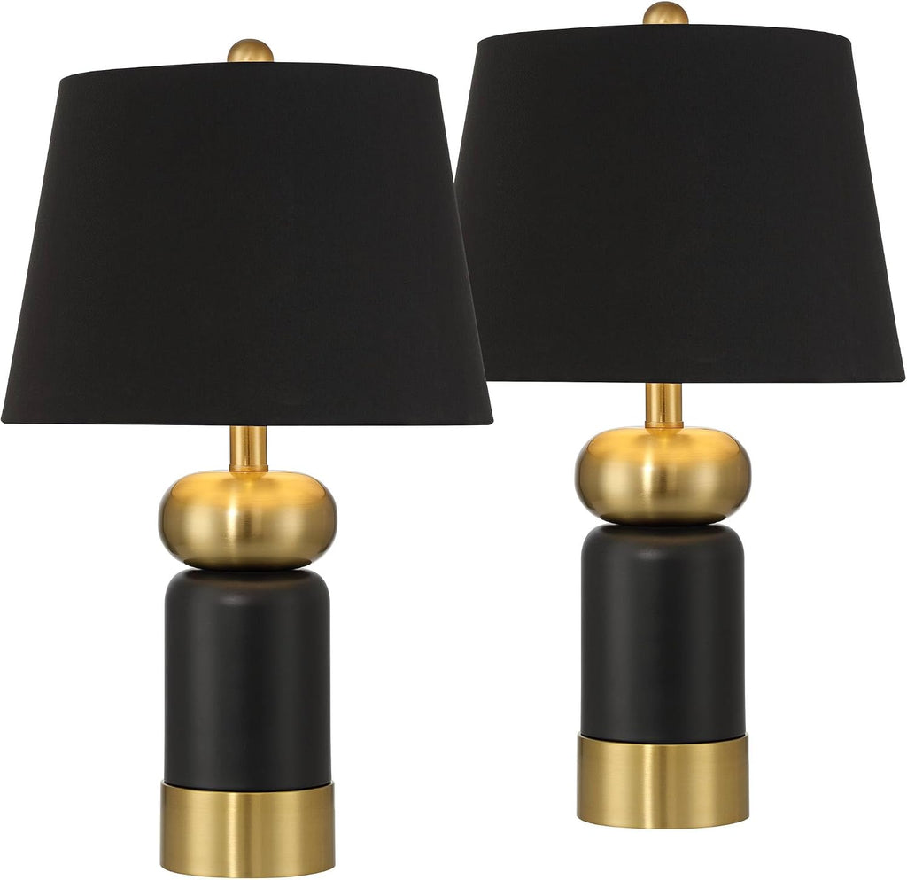 360 Lighting Anthem 19' High Small Modern Accent Table Lamps Set of 2 Black Gold Brass Finish Metal Fabric Black Shade Living Room Bedroom Bedside Nightstand House Office Home Reading Kitchen