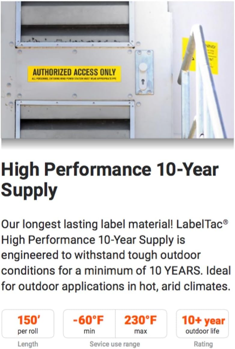 LabelTac High Performance Weatherproof 10-Year Vinyl Label Supply, Industrial Label Tape for LabelTac 4 & Pro X Printers, Durable Facility & Warehouse Label Material - White, 3.5' x 150'