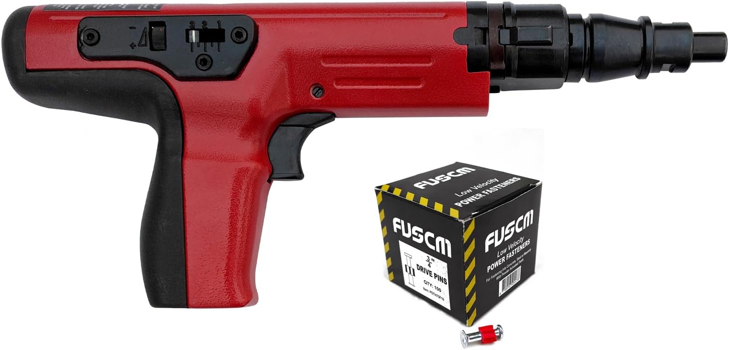 3/4' Top Hat Fastener + .27 Cal Semi-Auto Powder Actuated Tool with power indicator