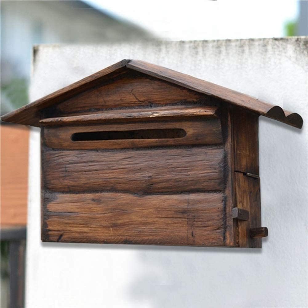 Mail Boxes Wall Mounted Mailbox Parcel Box Solid Wood House Letter Box Villa Outdoor Wooden Retro Post Box Comment Complaint Box Parcel Box Drop Box LSDRALOBBEB 926