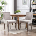 Dining Chairs Set of 2, Thickened Fabric Upholstered Chair with Neutral Solid Wood Legs & Bronze Nailhead Trim, Comfortable Accent Chairs for Dining Room/Kitchen/Living Space(Beige + Fabric)