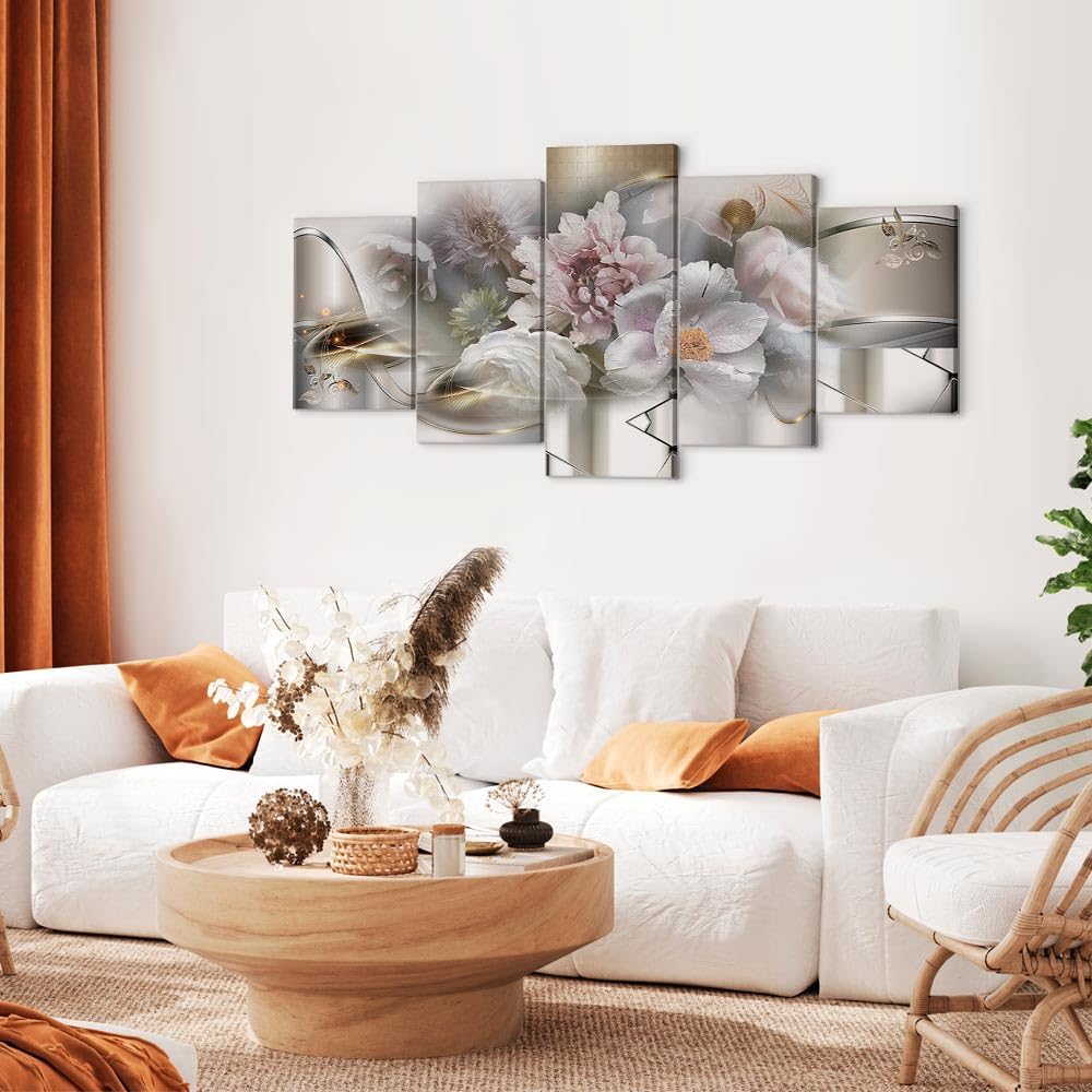 artgeist Acoustic Canvas Wall Art Print Retro Flowers 40x20 in - 5pcs Picture with Acoustic Foam Sound Print Artwork Room Acoustics Soundproofing - Peonies Floral Abstract a-C-10081-b-a