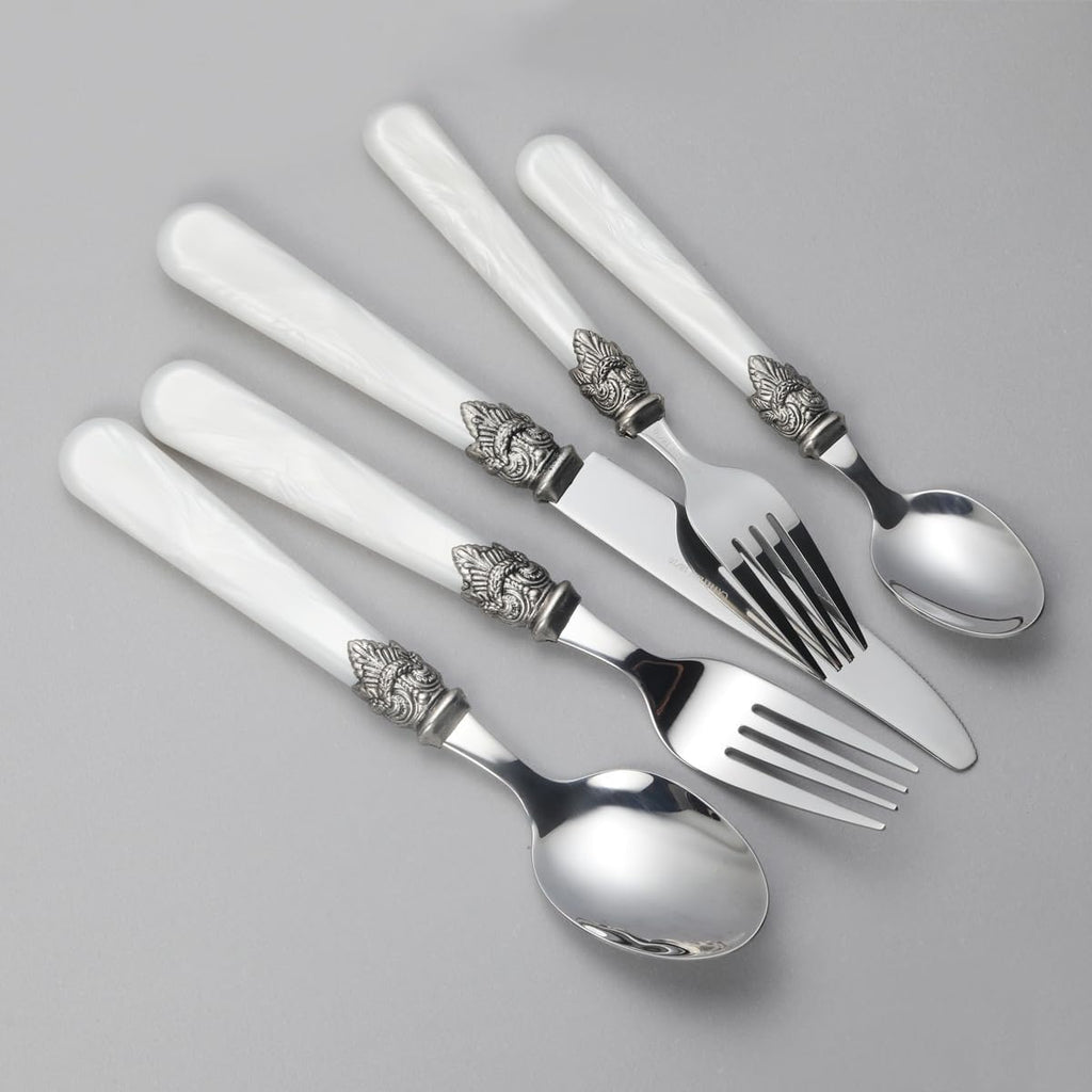 REVERIE Collection 18/10 Stainless Steel Vintage Flatware set,Sliverware set,Dishwasher safe (45, Pearl White)
