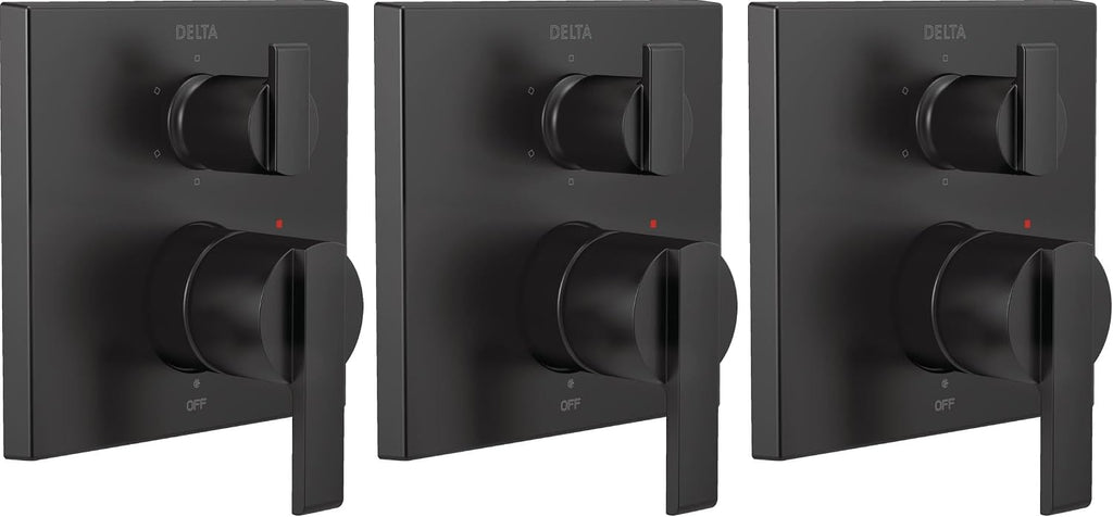 DELTA FAUCET T24967-BL Angular Modern Monitor 14 Series Valve 6-Setting Integrated Shower Trim with Diverter, Matte Black, (Valve Not Included) (Pack of 3)
