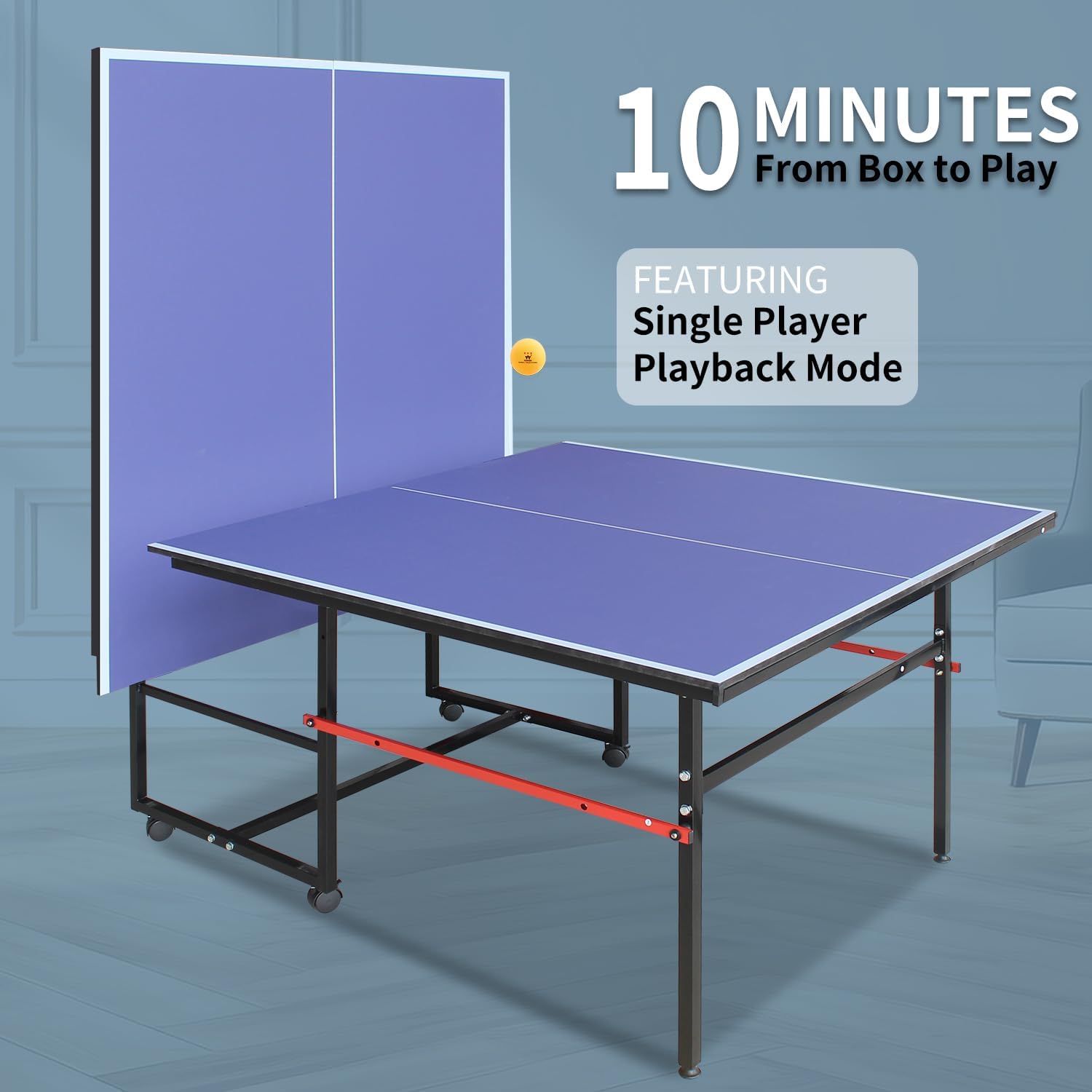 4/6/8/9 ft Professional Table Tennis Table Ping-Pong Tables Set Foldable & Portable Tables with Removable Net 2 Table Tennis Paddles and 3 Balls Easy Assembly