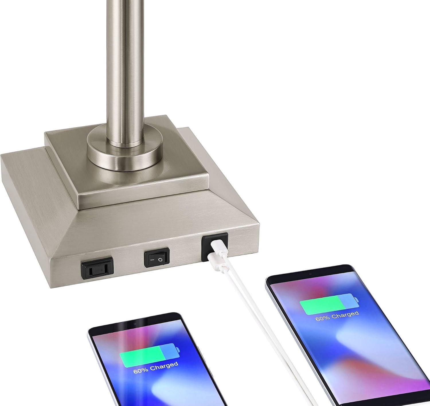 360 Lighting Camber 29' Tall Modern Swing Arm Hotel Style Desk Table Lamp with USB Charging Ports A+C and AC Power Outlet in Base Brushed Nickel Linen Shade Living Room Bedroom House Bedside Reading