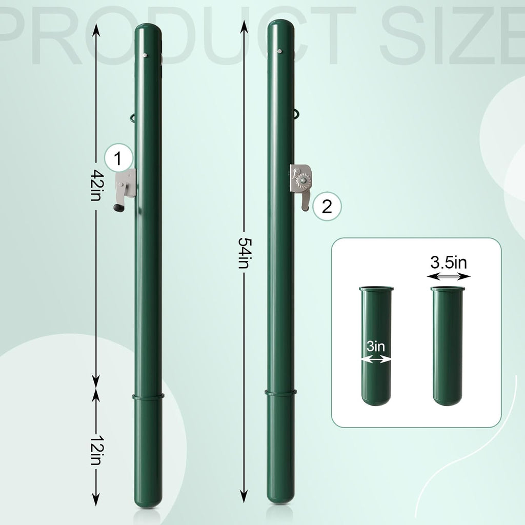 Tennis Posts, Professional Green Tennis Net Posts with Ground Sleeves, Round Heavy Duty Tennis Poles for Outdoor Indoor Tennis Court Training Equipment