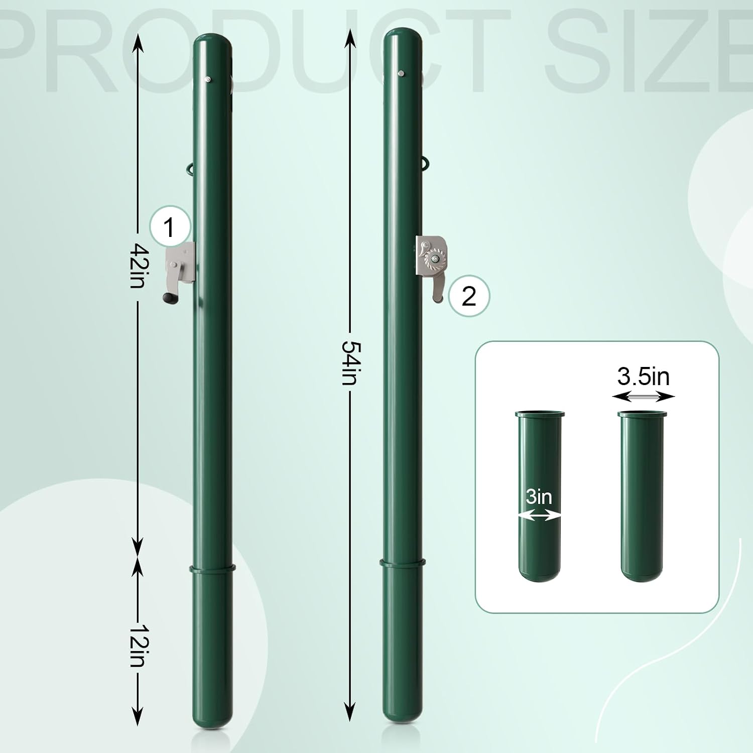Tennis Posts, Professional Green Tennis Net Posts with Ground Sleeves, Round Heavy Duty Tennis Poles for Outdoor Indoor Tennis Court Training Equipment