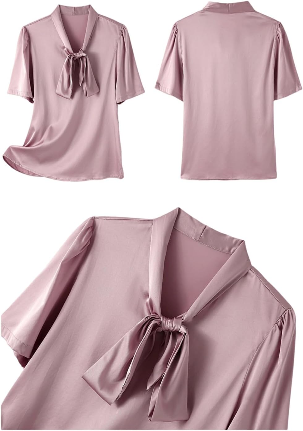 Women's Short-Sleeved Silk Shirts Summer Streamer Shirts Elegant and Flowing Business Shirts